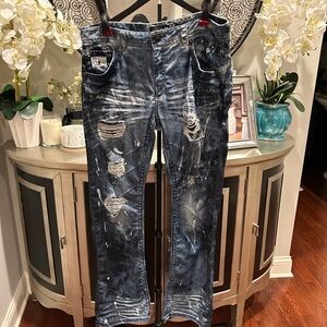Laguna Beach Men's Straight Ripped Jeans in Dark Blue Wash